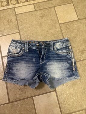 Size 27 Rock Revival Distressed Light & Dark Blue Denim Shorts
